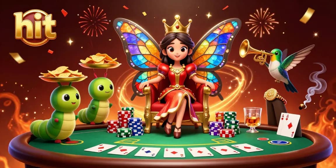 Hit the jackpot with colorful casino games featuring a whimsical butterfly queen in 3D.