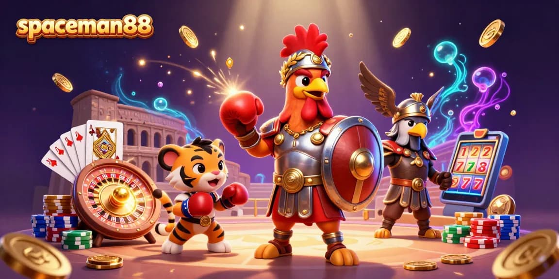 Engage with spaceman88 as gladiator rooster and tiger cub explore thrilling slots