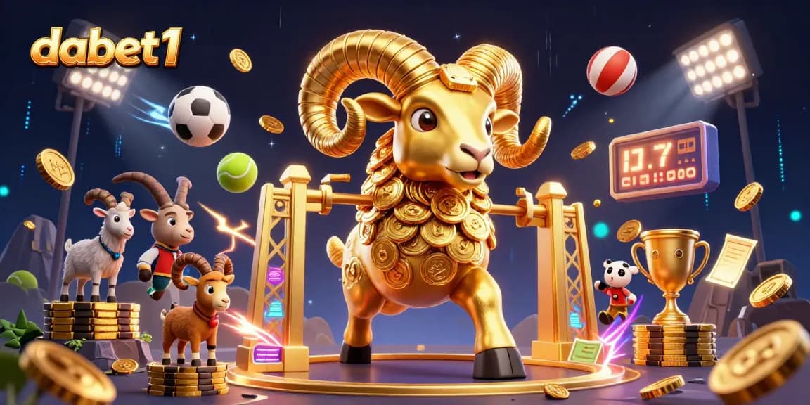 dabet1 leads the excitement with a golden ram at the casino, filled with sports elements and rich visuals.