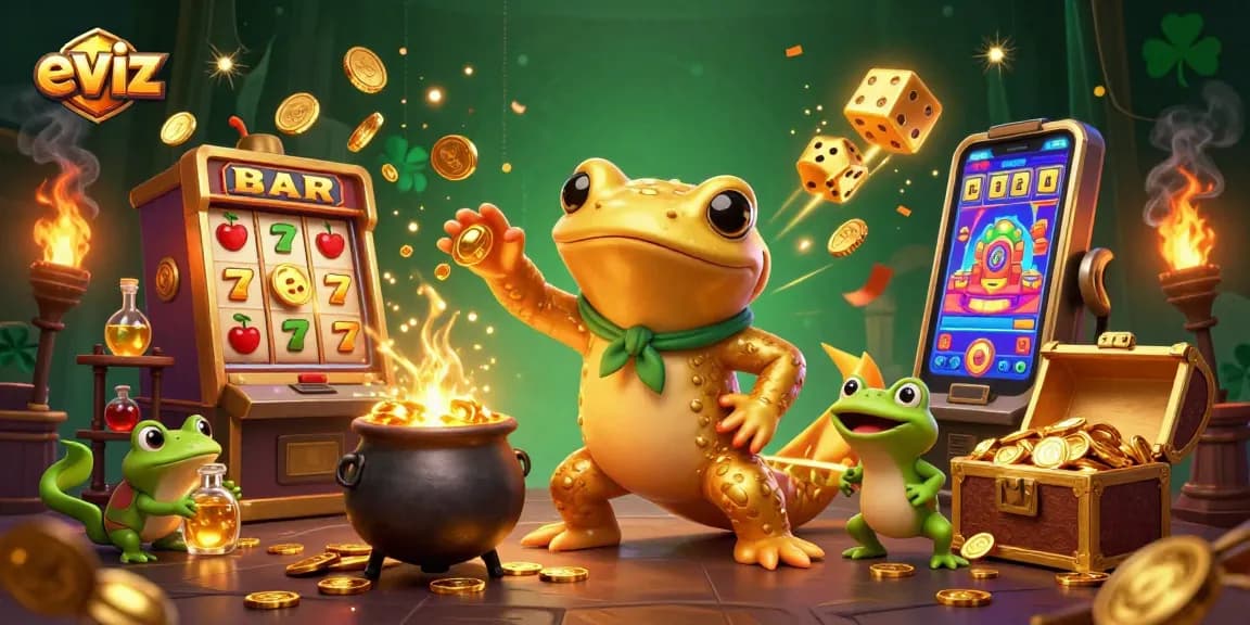 Experience exciting gameplay at eviz with a magical illustration of casino adventures featuring vibrant slots.