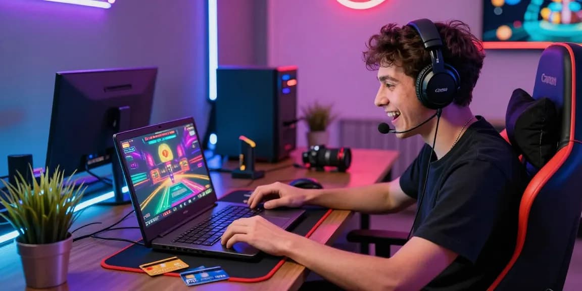 Player enjoying a thrilling gaming session at an online casino, showcasing Mastercard options and a vibrant atmosphere inspired by https://being-there.org.uk.
