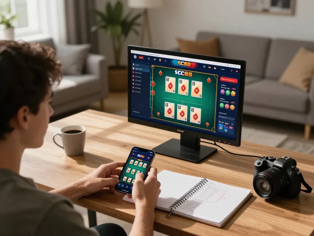 Engaging with SC88 mobile app for strategic betting in a cozy gaming setup.