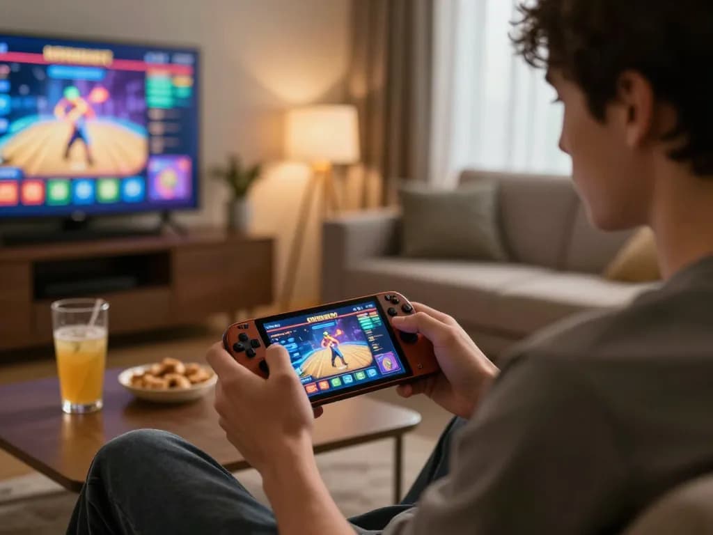 Engaged player enjoying rik vip online casino games on a tablet from a cozy living room.
