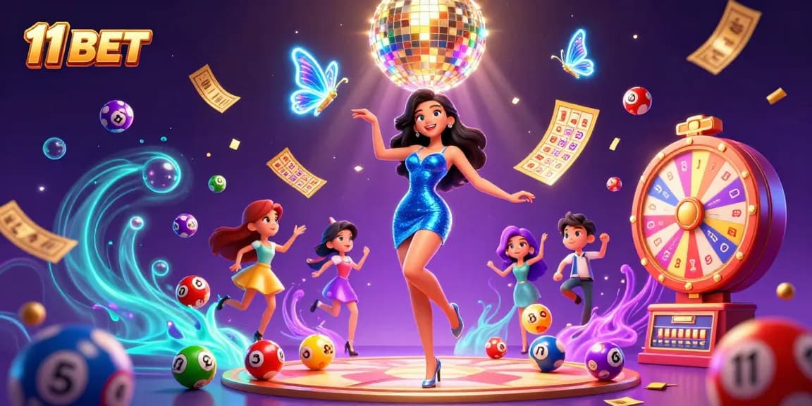 Experience thrilling gaming at 11 BET with dynamic lotteries, vibrant backgrounds, and exciting visual elements.