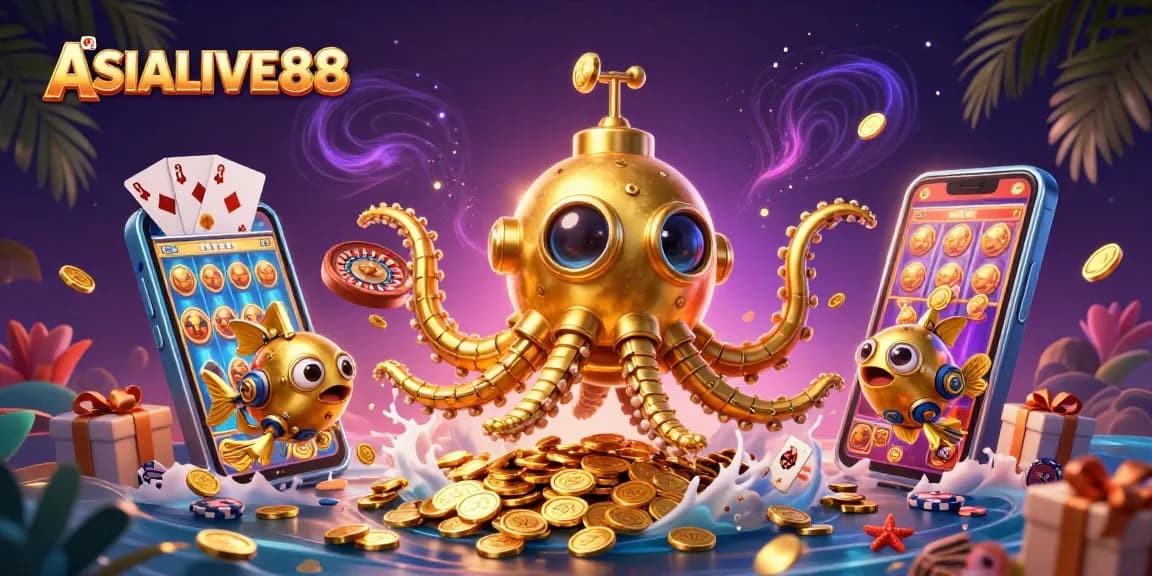 Spin the reels at ASIALIVE88 with a vibrant 3D scene of gaming extravaganza showcasing excitement and winnings.