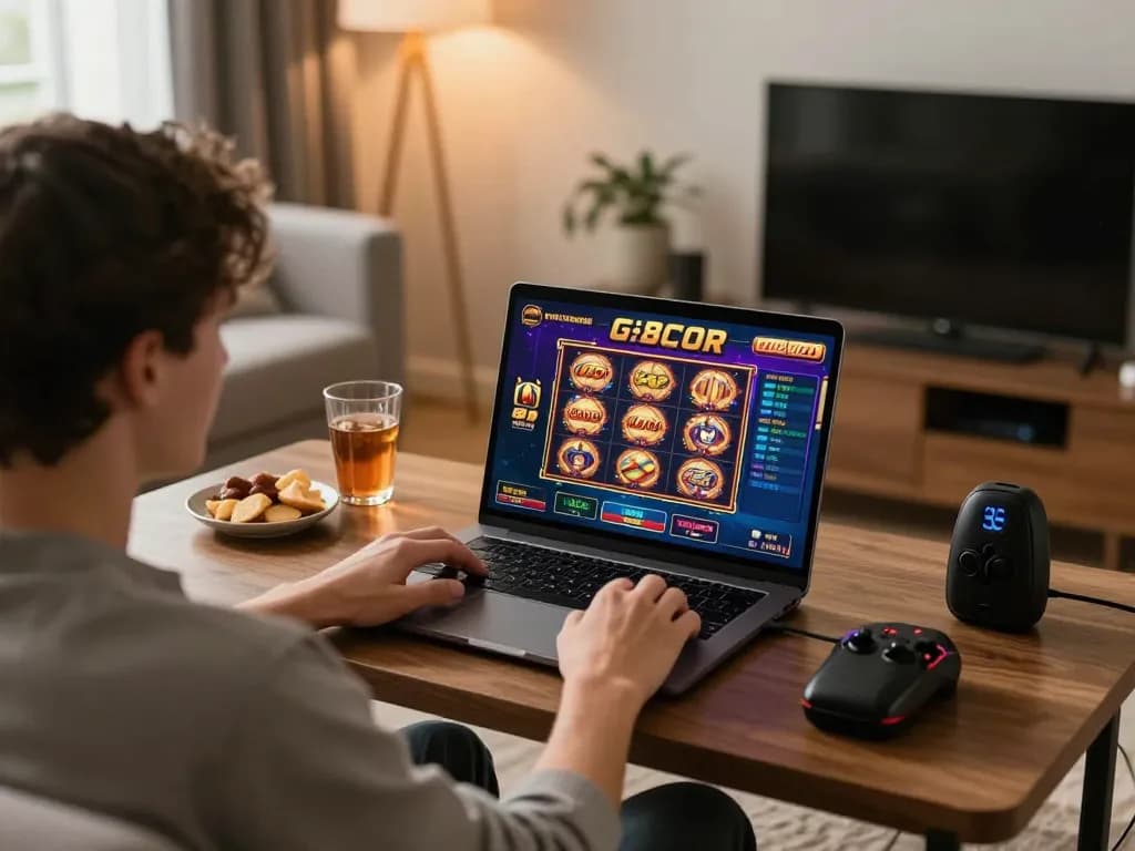 Player winning on slot88 gacor while enjoying online gaming at home with snacks and drinks