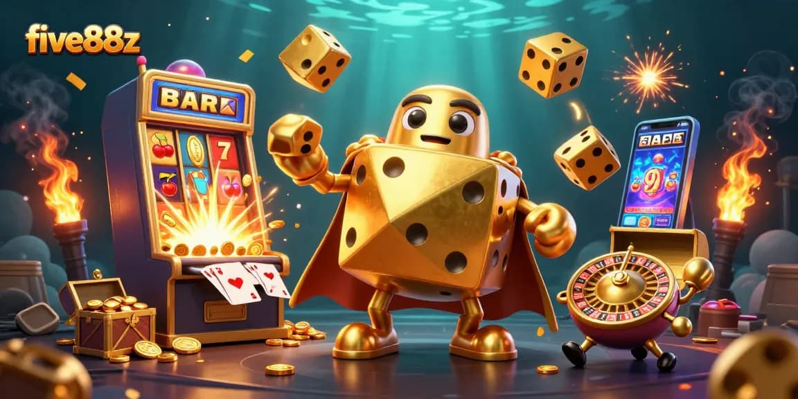 Experience thrilling gameplay with five88z in an exciting casino-themed illustration featuring vibrant characters and elements.