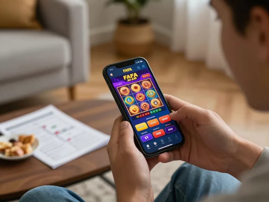 Playing FAFA 828 on a smartphone, enjoying engaging mobile casino games.