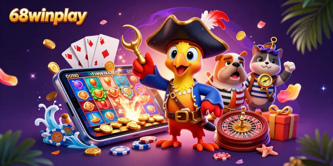 Experience thrilling action with 68winplay's interactive slot games amidst vibrant casino elements.