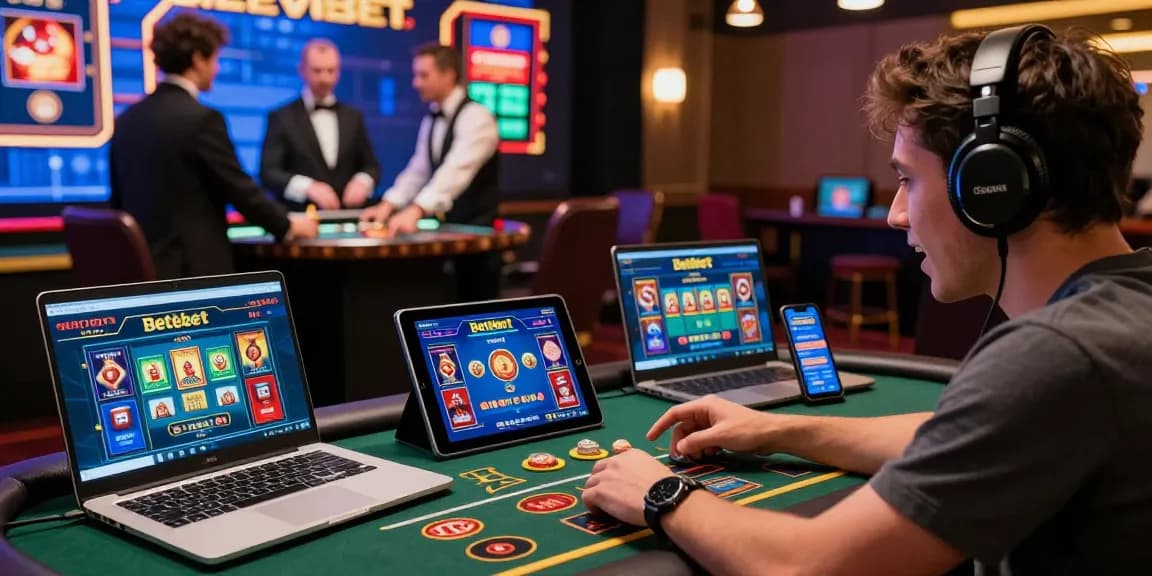 Engaged player on Betebet live casino platform, showcasing excitement in dynamic online gambling.