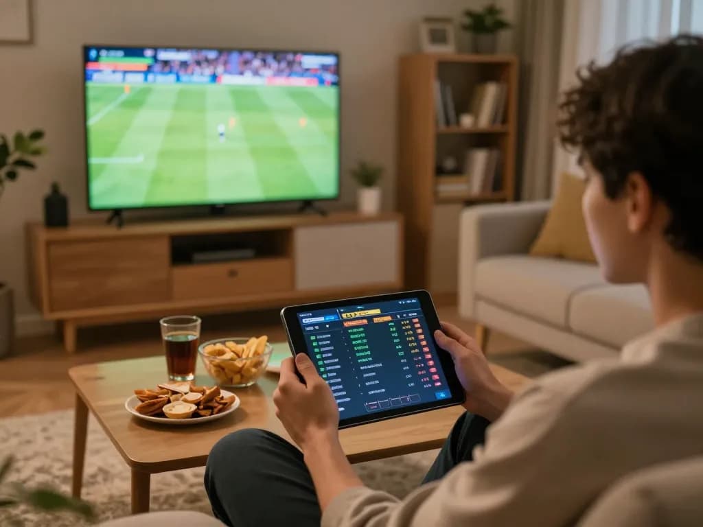Engaged user checking live betting odds on tylebongda during a sports match at home