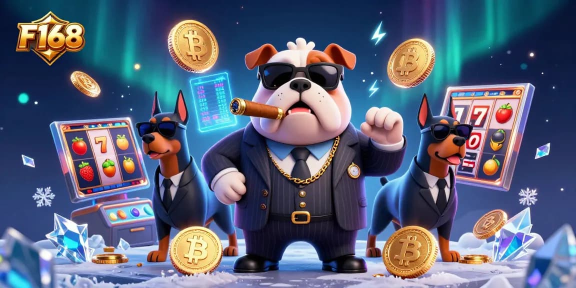F168 captures the excitement of online slots with vibrant graphics and jackpot elements in this engaging illustration.