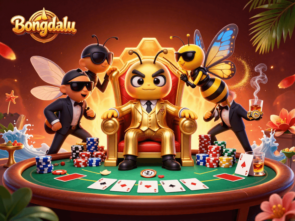 Bongdalu buzzes with excitement at a poker table stacked with chips, showcasing vibrant casino action.