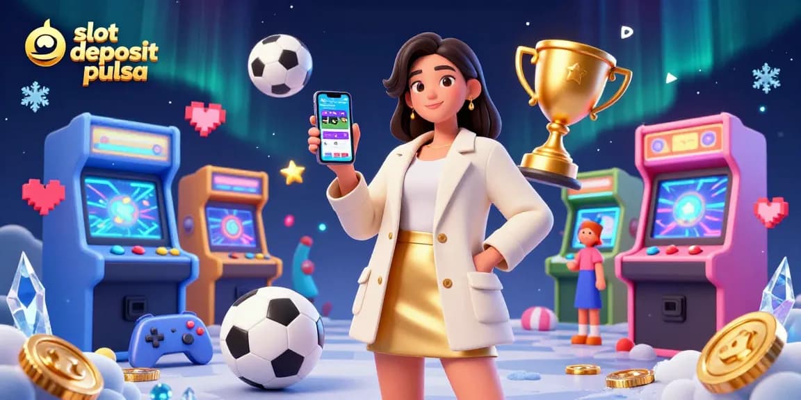 Experience the excitement of slot deposit pulsa with a vibrant 3D gaming scene showcasing thrilling casino elements.