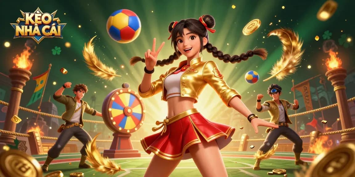 KÈO NHÀ CÁI sports betting scene with vibrant Asian woman celebrating wins