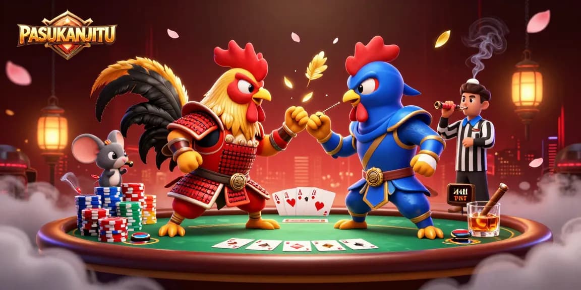 PASUKANJITU showcases 3D fighting roosters in a thrilling casino scene with dynamic elements.