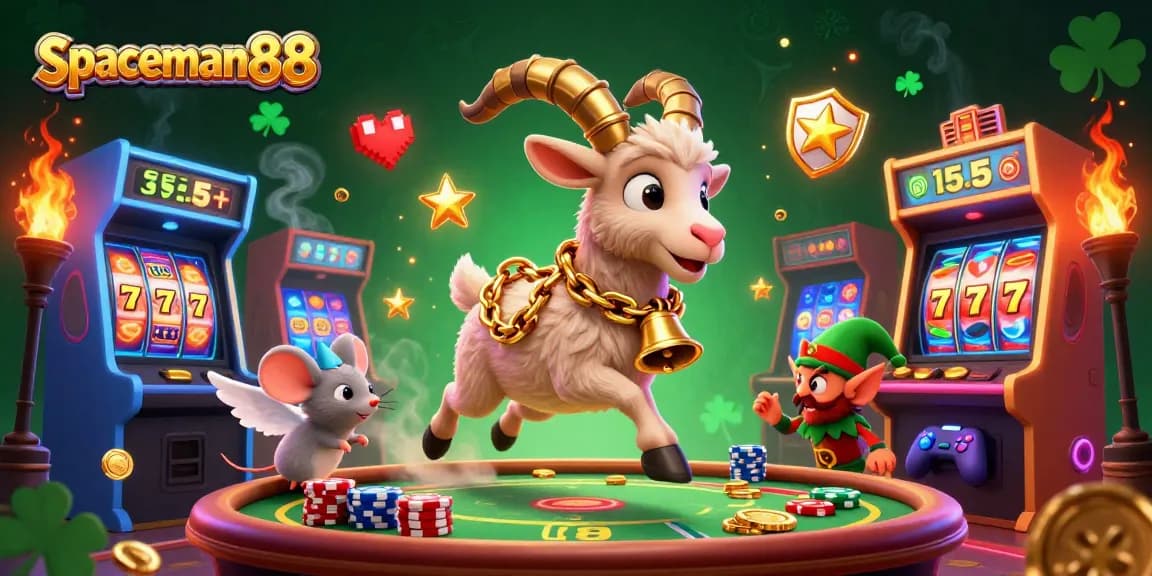 Join the action at spaceman88's exciting slot casino featuring a playful Krampus goat, angel mouse, and elf gremlins.