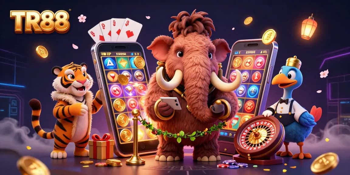 Experience exciting TR88 casino action with woolly mammoth bouncer welcoming players in a rich 3D scene.