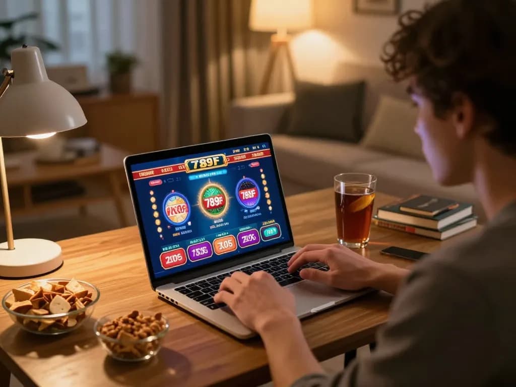 Engaging in 789f game at home while enjoying a cozy environment and snacks.