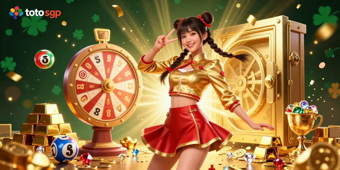 Engage with the vibrant world of toto sgp lottery, featuring a cheerful host beside colorful lottery elements.