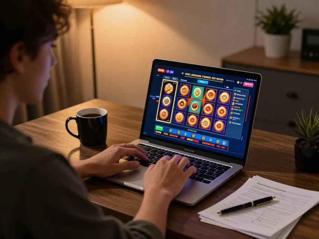Engaging gameplay on kdslot77 online casino with a focus on strategic play in a cozy home environment.