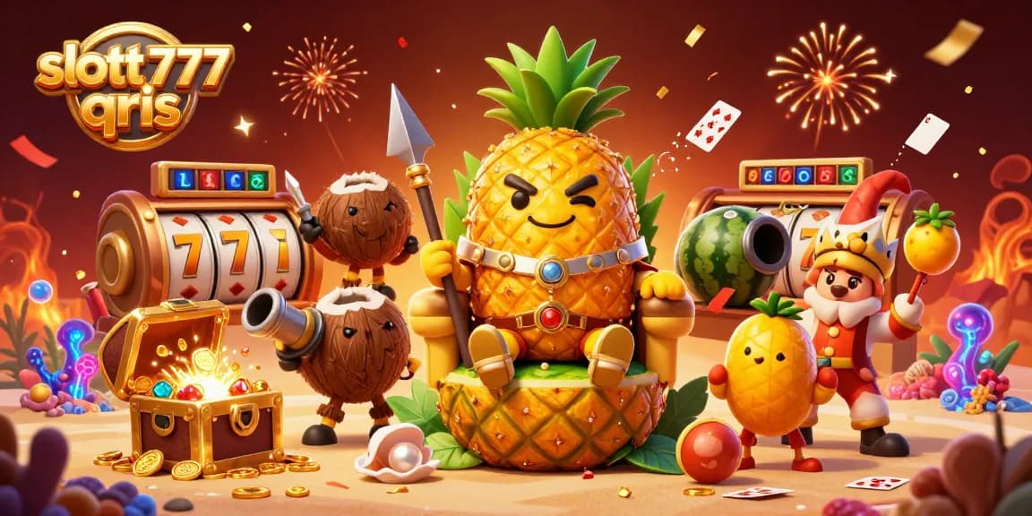 Engage with slott 777 qris and win jackpots in this vibrant beach casino illustration