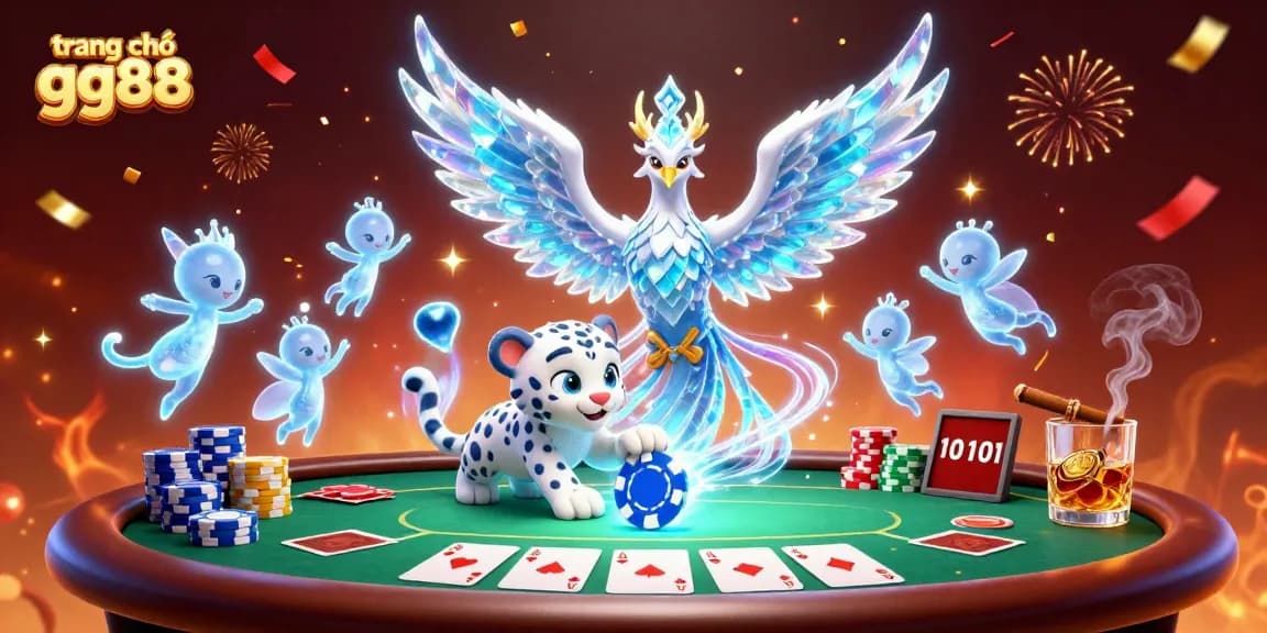 Engage with vibrant scenes on trang chủ gg88 featuring an ice phoenix and playful characters in an exciting casino environment.
