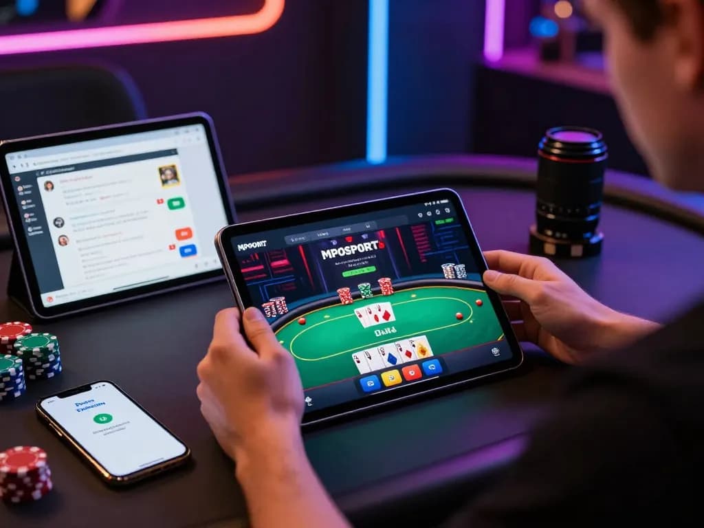 Engaging online poker experience at MPOSPORT using the application, showcasing vibrant interface and player interaction.