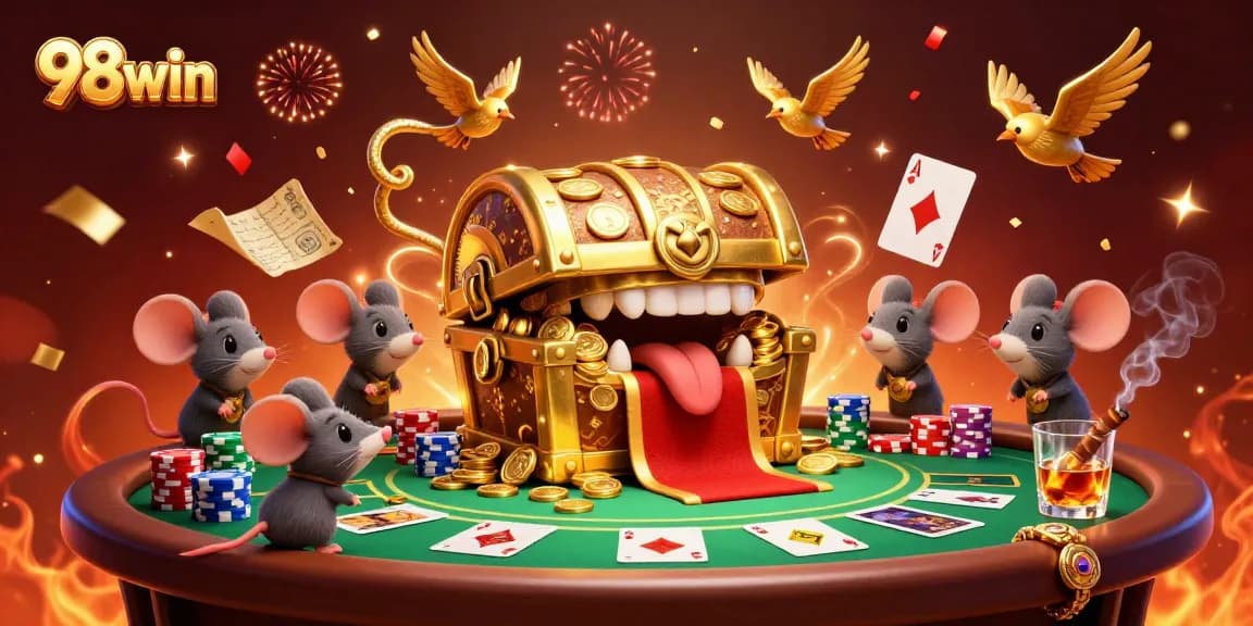 Engage with 98win's vibrant casino atmosphere featuring adventure, treasures, and games