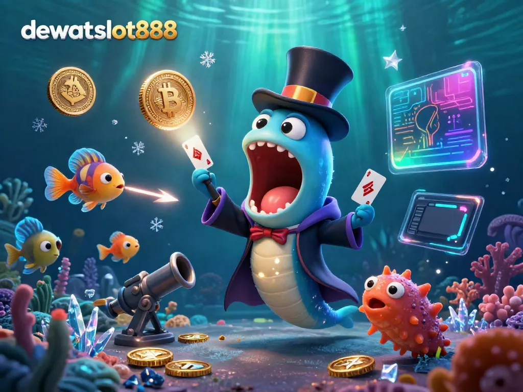 dewataslot888 menampilkan aksi seru dalam arena tembak ikan dengan gulper eel dan anglerfish.