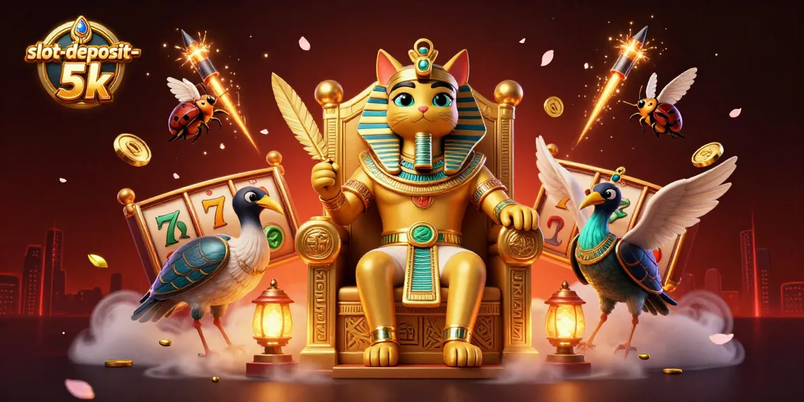 Experience thrilling gameplay with slot-deposit-5k in this vibrant casino scene featuring Egyptian themed characters.