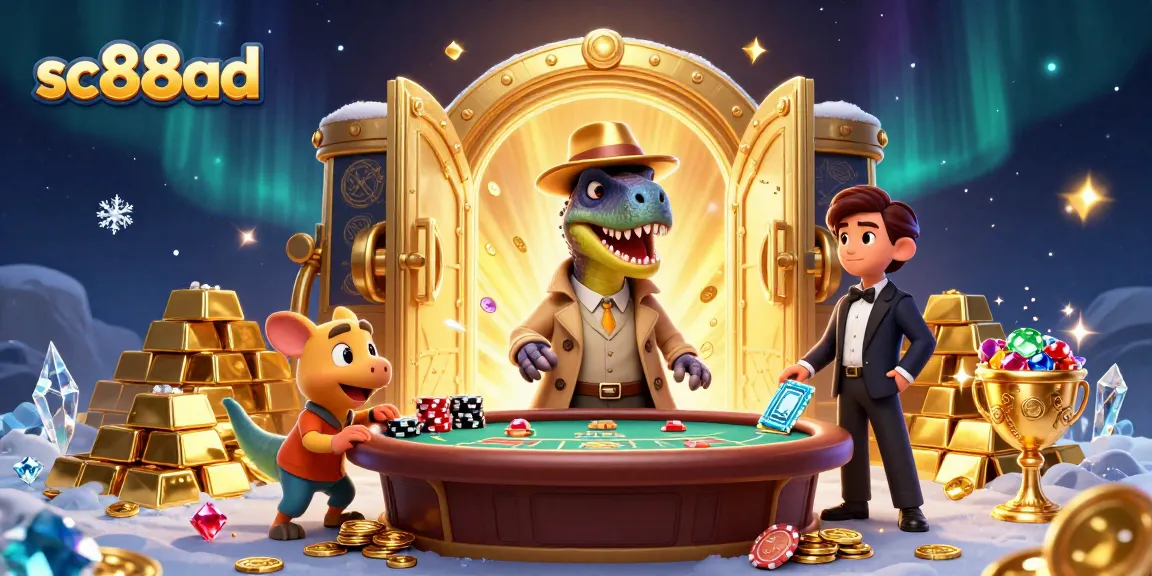 Watch a velociraptor card counter at a blackjack table surrounded by treasures in this sc88ad animated scene.