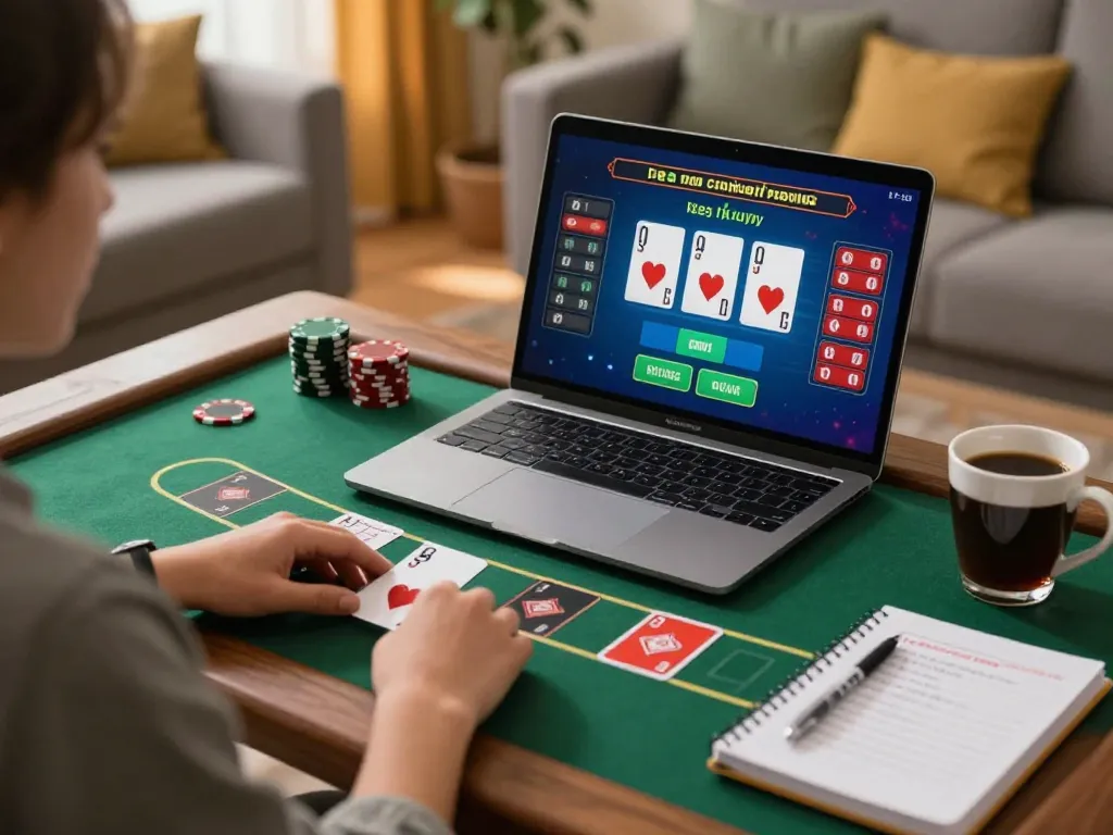 Engaging online blackjack game on cm88 setup showing strategy notes and warm setting.