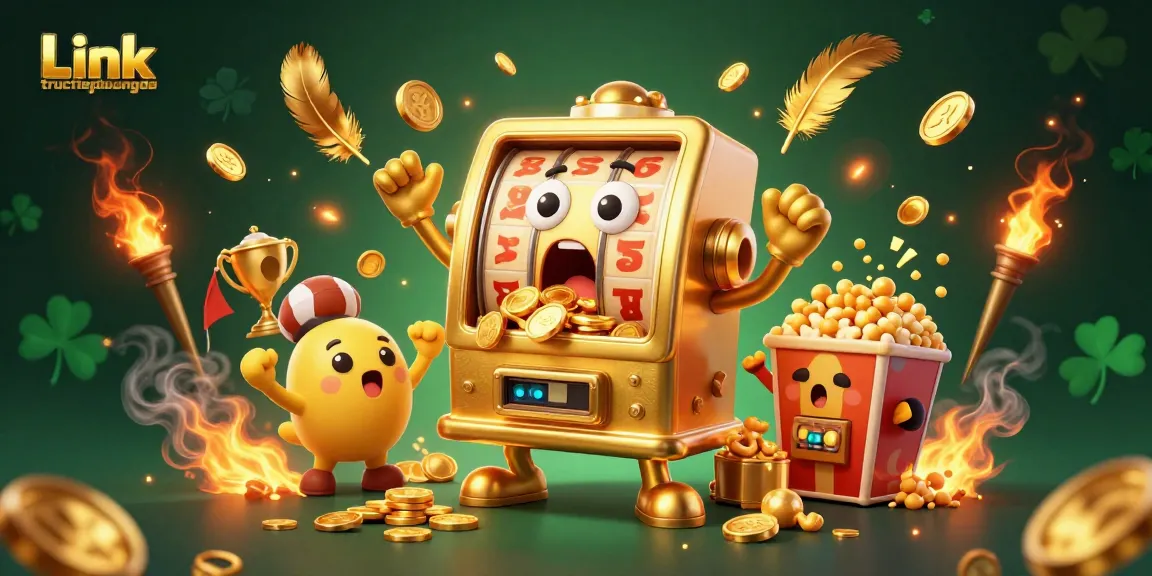 Link tructiepbongda showcases winning slot action with golden coins showering from delighted machines.