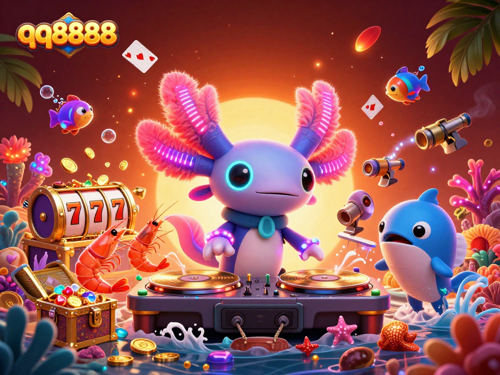 Engage with thrilling games at qq8888, featuring exciting slot reels and dynamic underwater scenes.