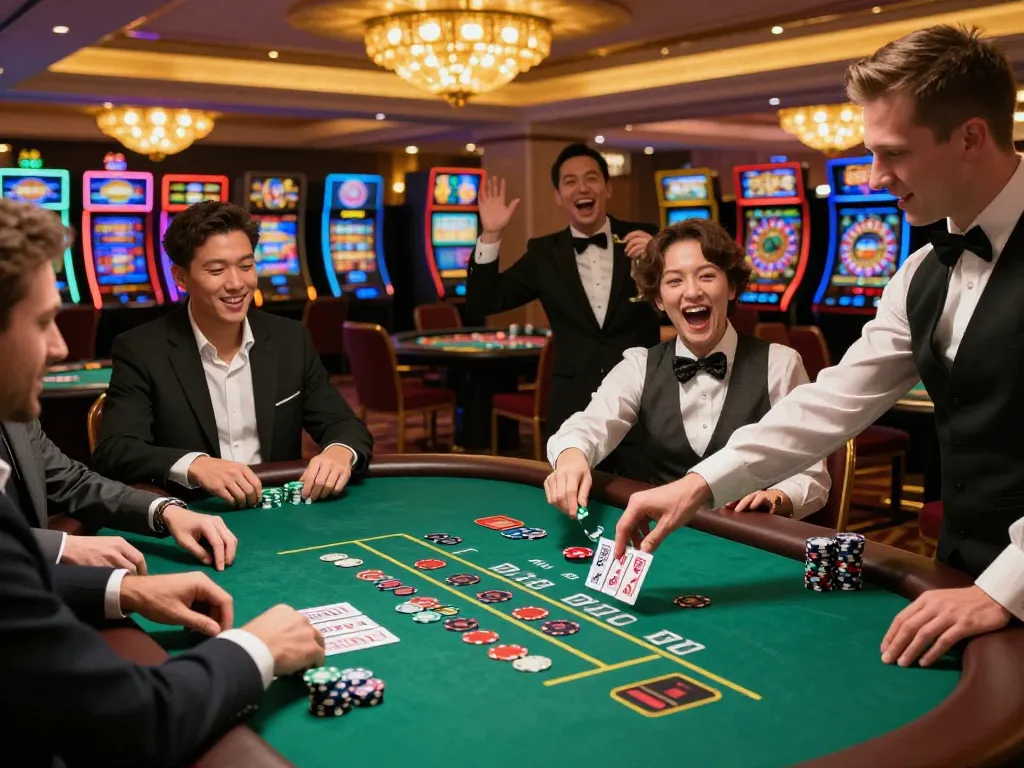 Experience the thrill of blackjack gaming at MM88, where players engage in strategic betting at a luxurious table.