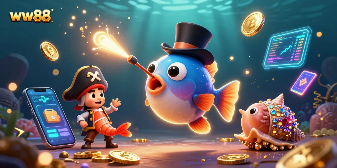 Experience the thrill of winning at ww88 with this vibrant 3D illustration of a deep-sea anglerfish and pirate shrimp.