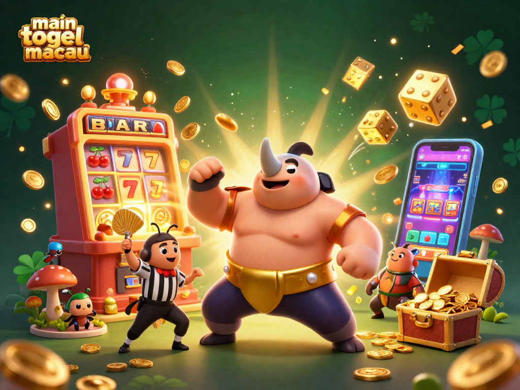 Main togel macau menyajikan ilustrasi juara sumo kepiting rhinoceros 3D yang menginspirasi dengan koin emas berterbangan