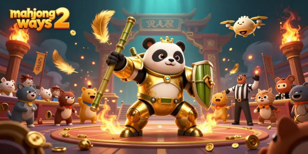Engage with mahjong ways 2 in a dynamic casino arena featuring a golden panda in action.