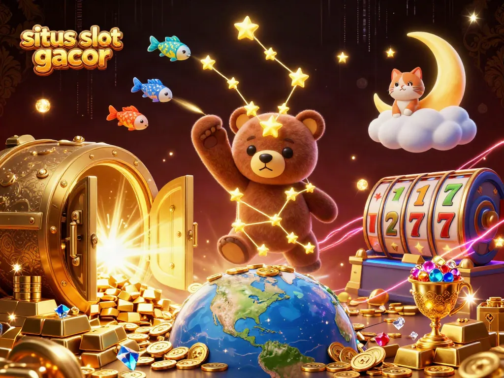 Scoop up rich rewards with situs slot gacor, featuring a 3D constellation bear and treasure elements.