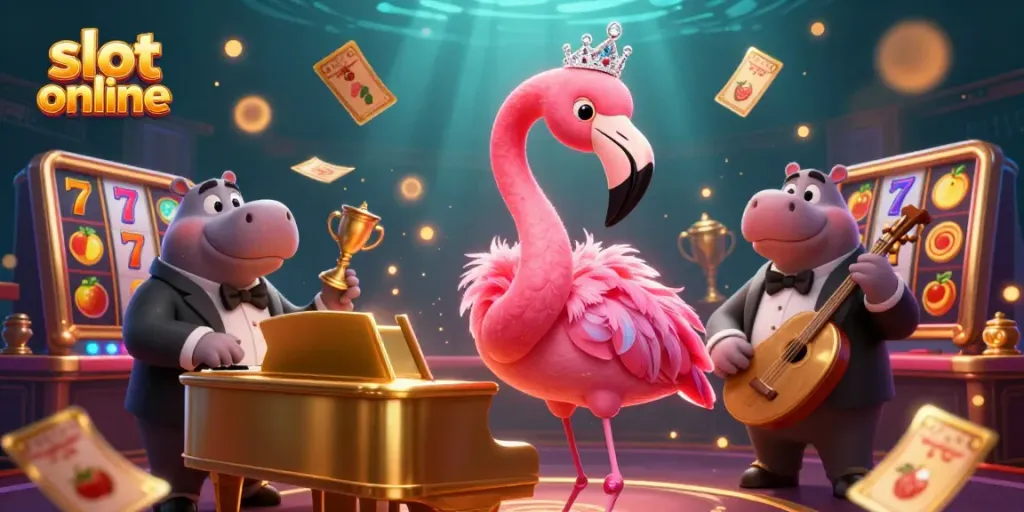 Experience the thrill of slot online gameplay with vibrant characters celebrating at a casino.