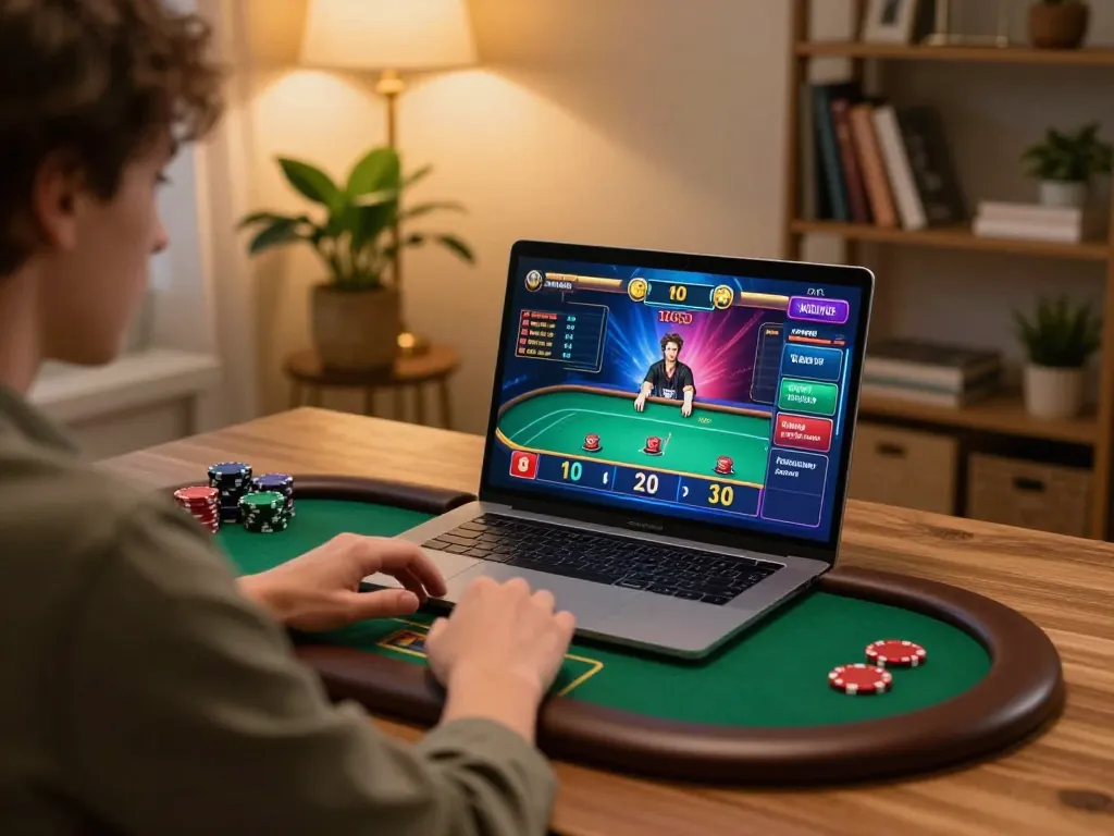 Player enjoying online gambling at home with hz88 gaming interface visible on laptop