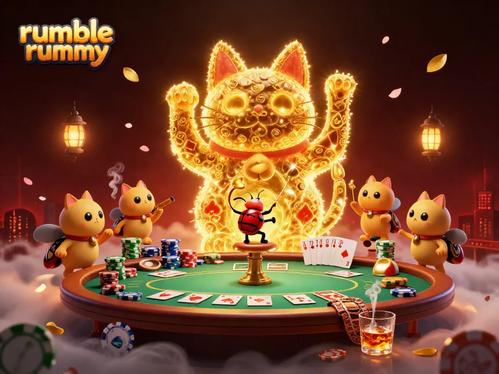 Engage with the lively Rumble Rummy gaming experience filled with vibrant poker elements.
