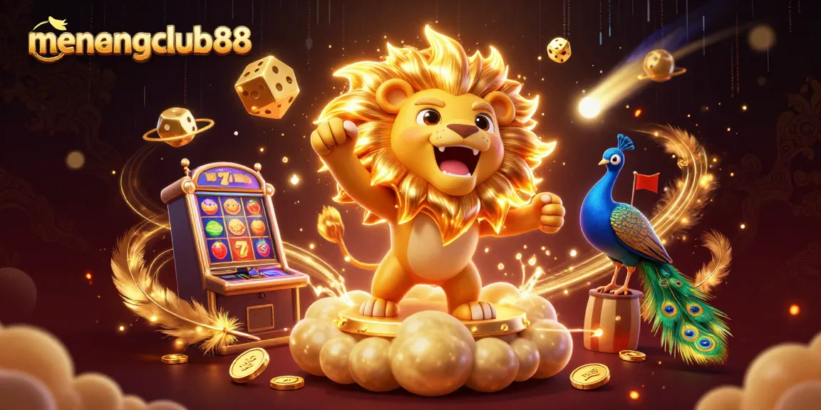 Experience thrilling gameplay at menangclub88 with a vibrant 3D casino scene featuring dynamic characters and slot elements.