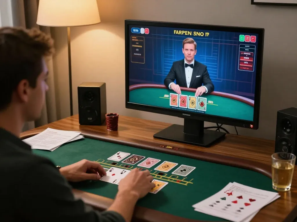 A person plays live dealer blackjack online at home, engaging with aman788 while practicing responsible gaming.