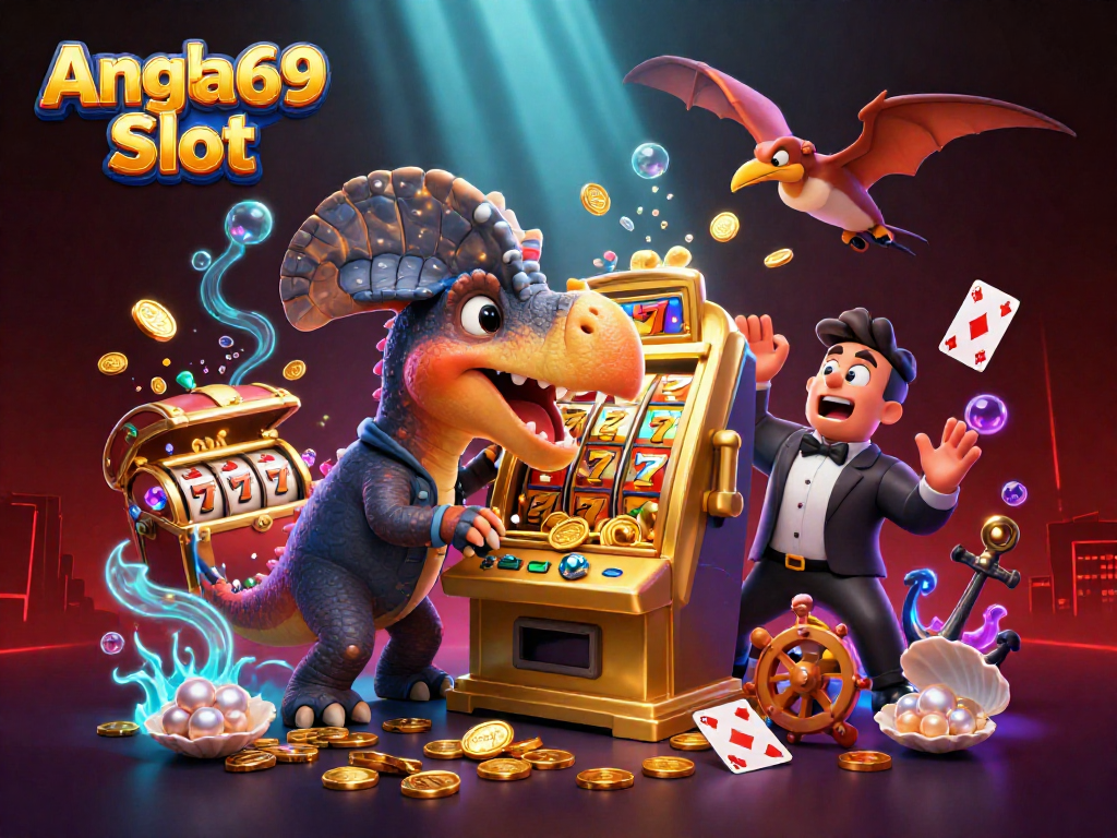 Experience thrilling wins with Angka69 Slot as colorful gold coins burst from a jackpot