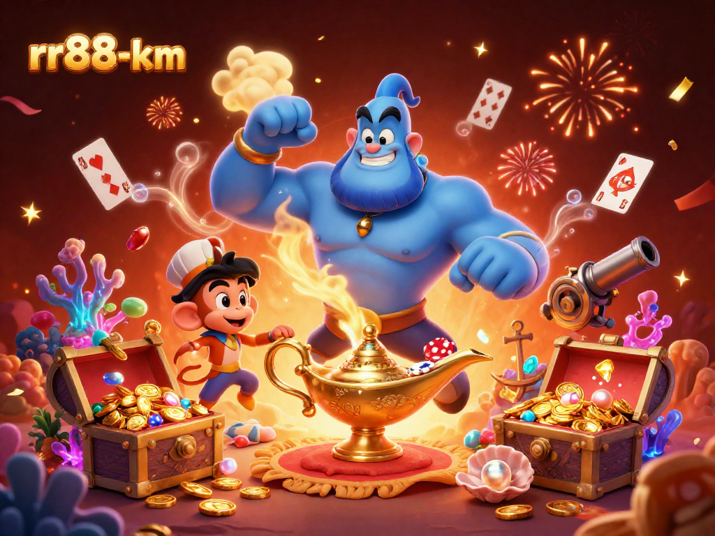 Join the fun at rr88-km with a colorful casino-themed, vibrant illustration showcasing epic game elements.