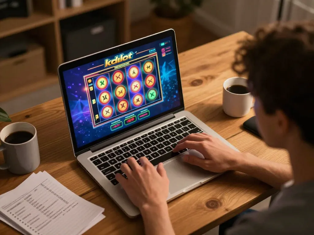 Engaging online kdslot gameplay in a cozy home setting with a focus on strategic bankroll management.