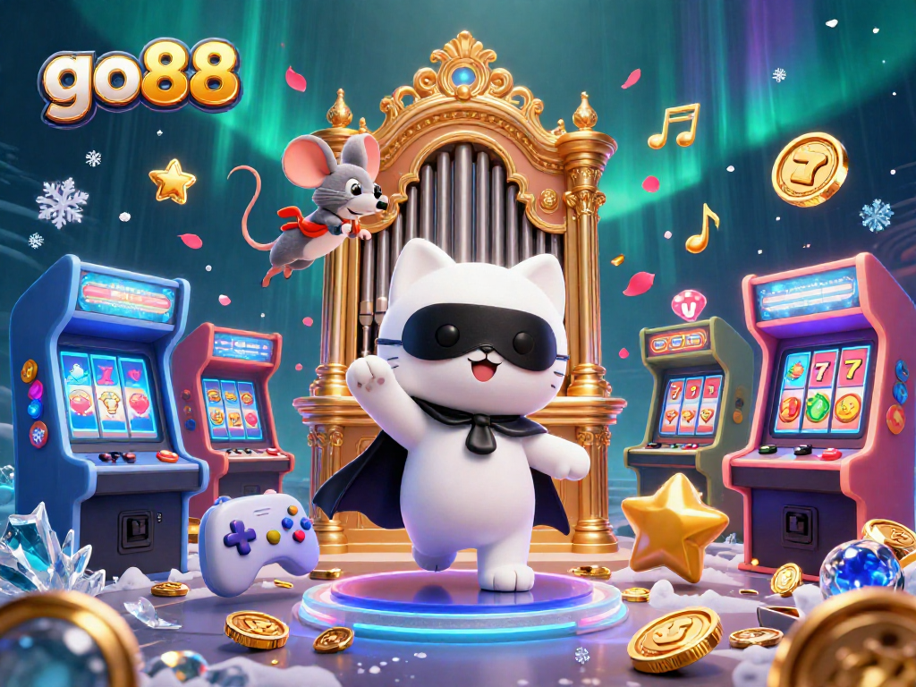 Join the thrilling action with go88's lively casino scene, featuring animated characters and vibrant slot game elements.