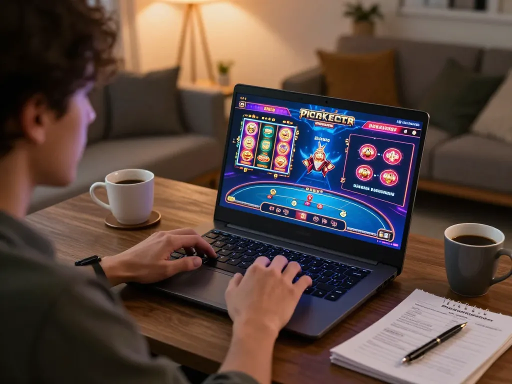 Engaging online gaming experience at home with lucks8 interface, showcasing vibrant casino games.